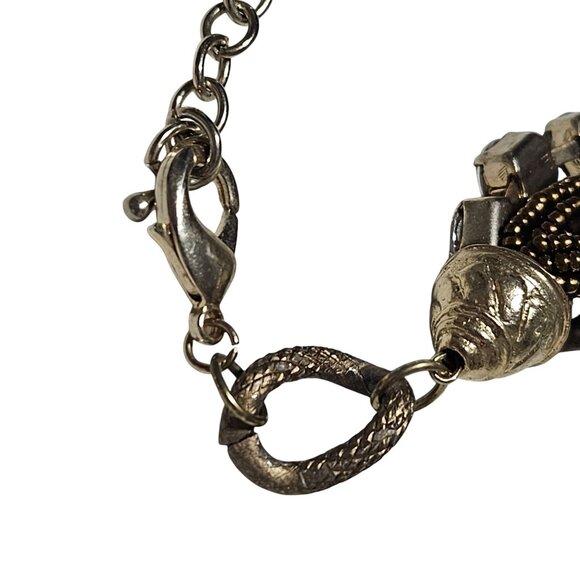 Chunky Mixed Metal Chain Multi Strand Statement Necklace Rhinestones Beads Women - Picture 3 of 6